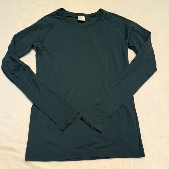 Athleta MOMENTUM SEAMLESS TOP Long Sleeve Athletic Top Dark Green Women’s small - Picture 2 of 12
